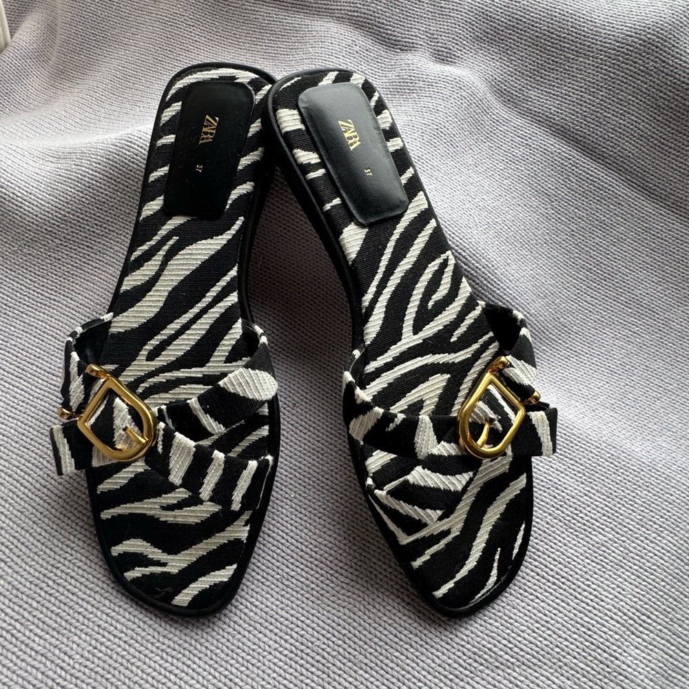 Zara Black and White Zebra Print Women's Sandals